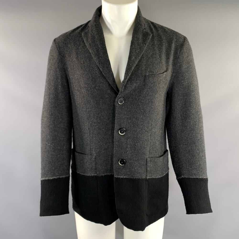 BARENA Size 38 Black Dark Grey Wool Blend Notch Lapel Cardigan